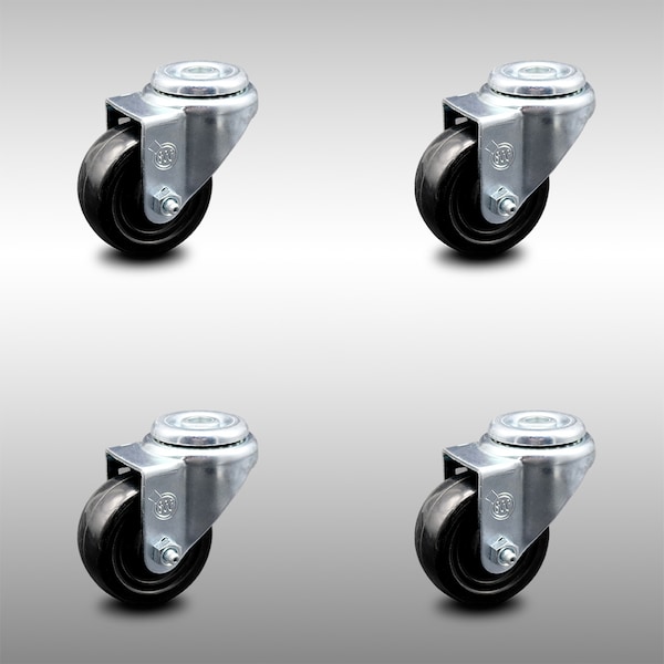 3.5 Inch SS Hard Rubber Wheel Swivel Bolt Hole Caster Set